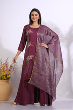 Morchari Palazzo With Long Pant & Dupatta With Hand Embroidery - Maroon