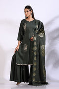 Morchari Sharara With Pant & Dupatta With Hand Embroidery - Green - Distacart