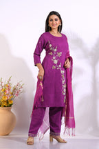 Morchari Long Top With Straight Paint & Hand Embroidery - Purple
