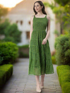 Souchii Green Varlie Printed Tiered Dress – Flowy Fit & Flare