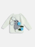Chutput Kids Woollen Hand Knitted Full Sleeves Bunny Detail Cardigan For Baby Boys - Cream