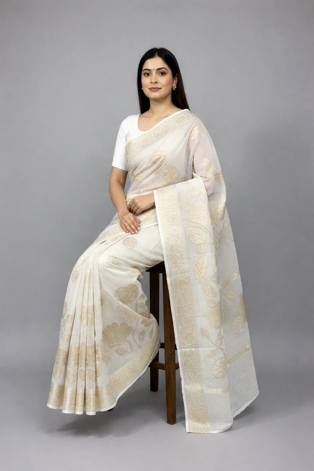 Morchari Applique Work All Over Saree With Unstitched Blouse - Distacart
