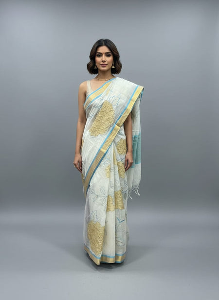 Morchari Applique Work With Thread Work With Unstitched Blouse