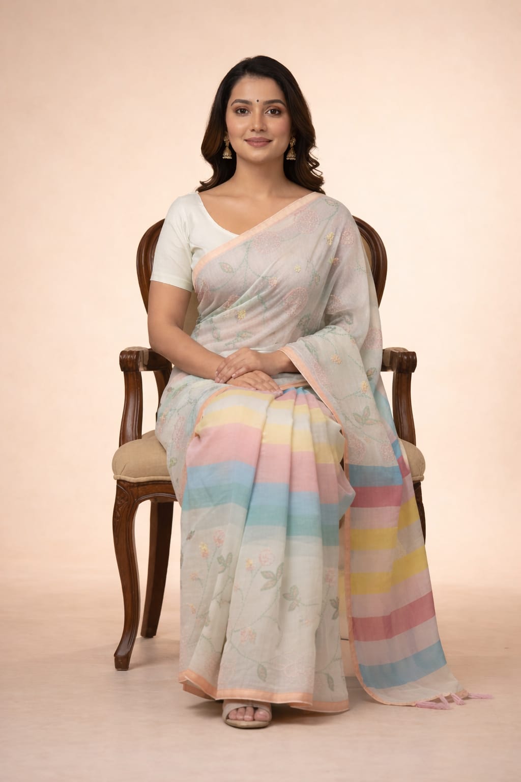 Morchari Mal Chanderi All Over kantha Work With Unstitched Blouse - Distacart