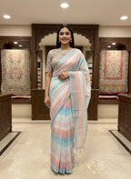 Morchari Multicolour saree with heavy unstitched blouse piece - Distacart