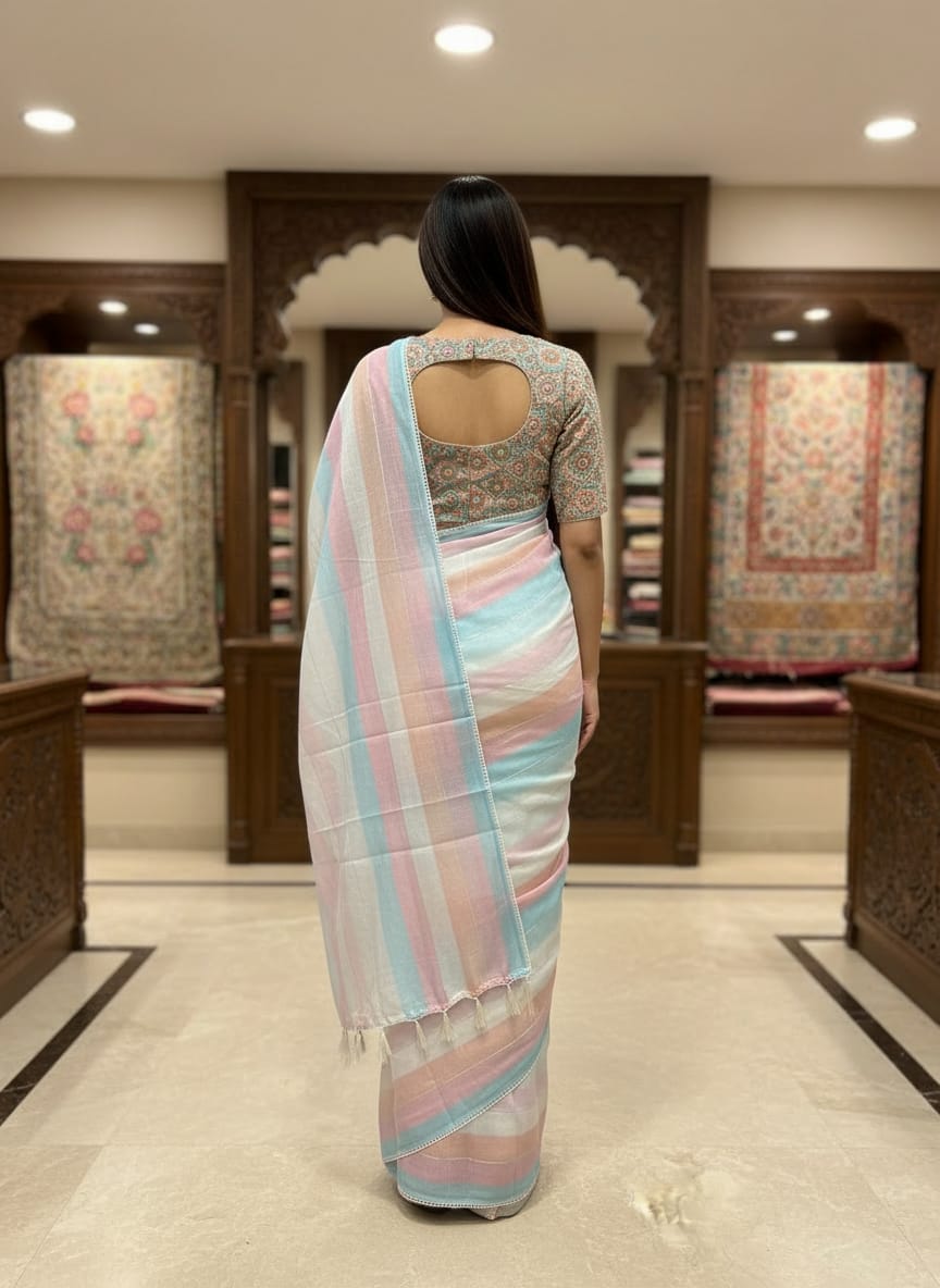 Morchari Multicolour saree with heavy unstitched blouse piece - Distacart