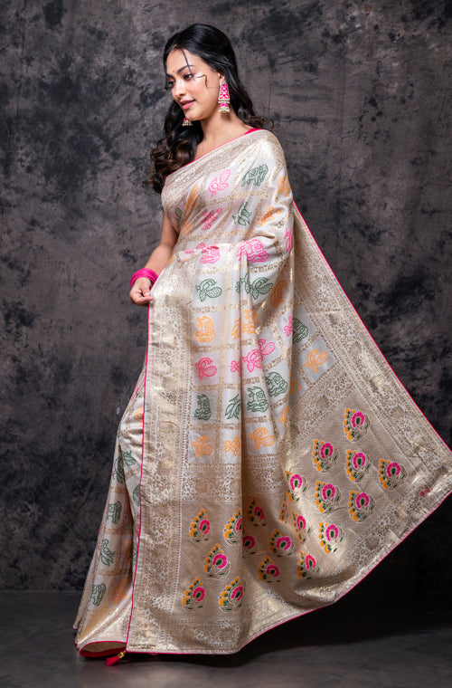 Morchari Pure Dola Silk Saree - Cream