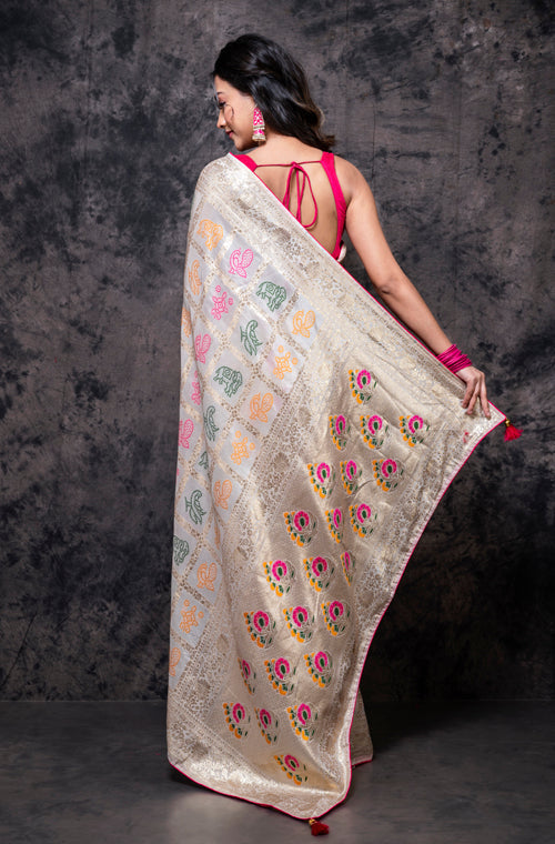 Morchari Pure Dola Silk Saree - Cream