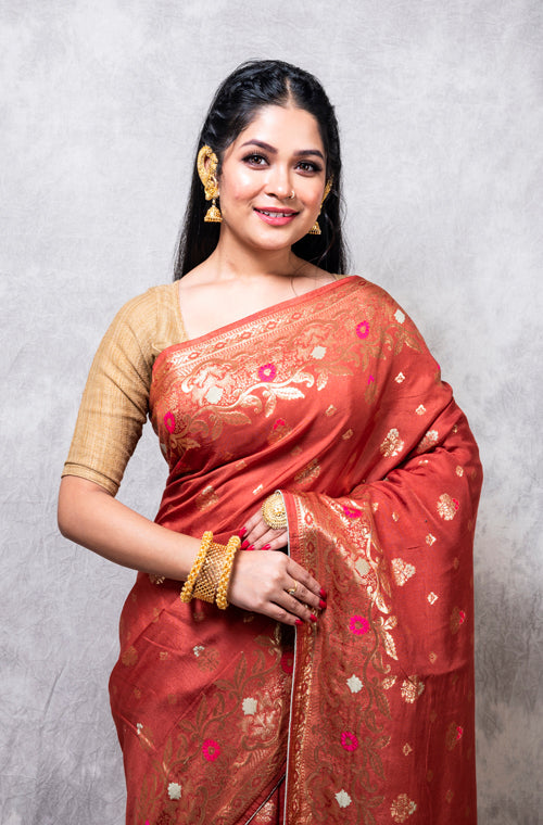 Morchari Pure Dola Silk Saree - Dark Mustard