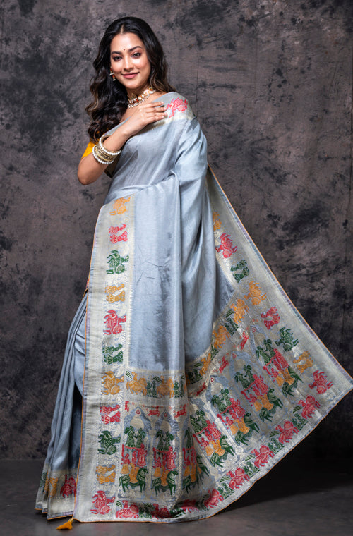 Morchari Pure Dola Silk Saree - Grey