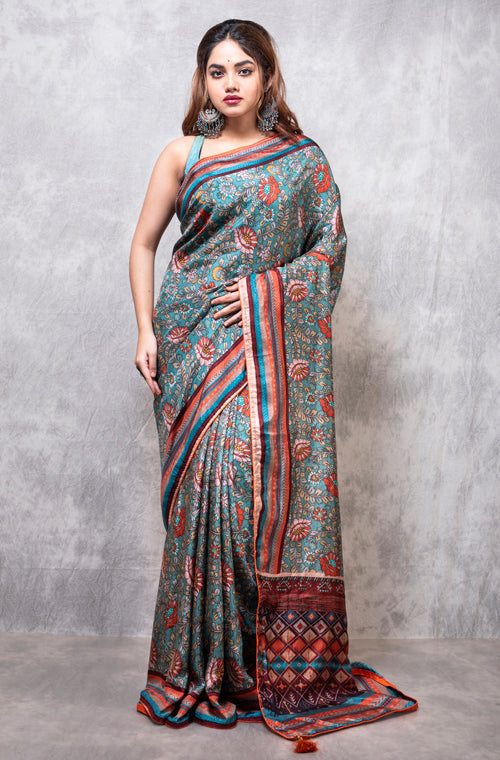 Morchari Pure Russian Silk Saree Digital Print - Multicolour