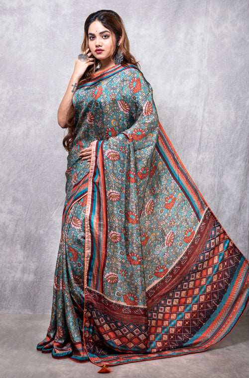 Morchari Pure Russian Silk Saree Digital Print - Multicolour