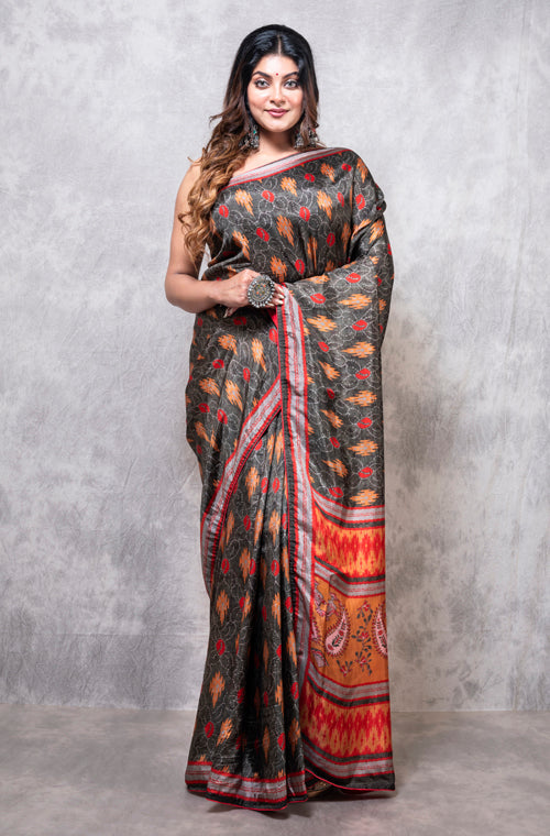 Morchari Pure Russian Silk Saree Digital Print - Multicolour