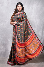 Morchari Pure Russian Silk Saree Digital Print - Multicolour