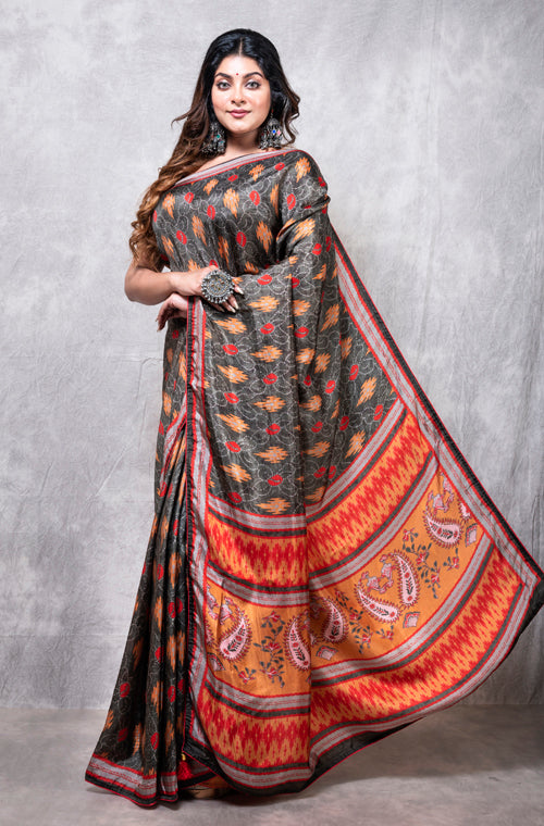 Morchari Pure Russian Silk Saree Digital Print - Multicolour