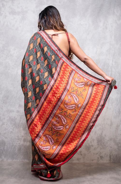 Morchari Pure Russian Silk Saree Digital Print - Multicolour
