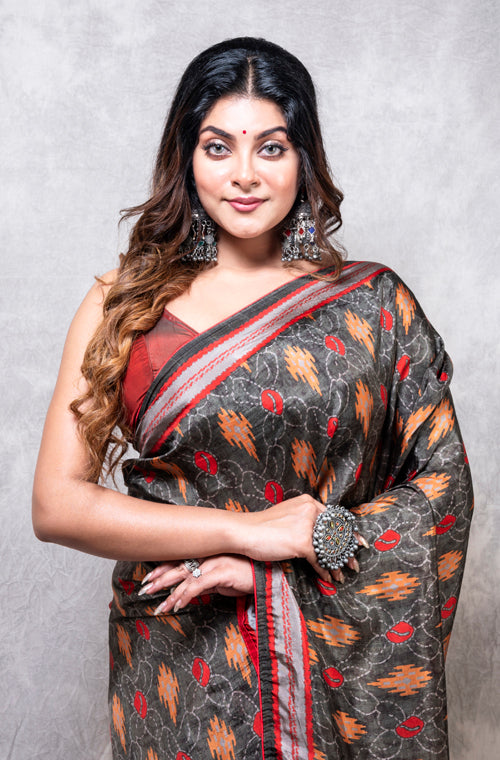 Morchari Pure Russian Silk Saree Digital Print - Multicolour