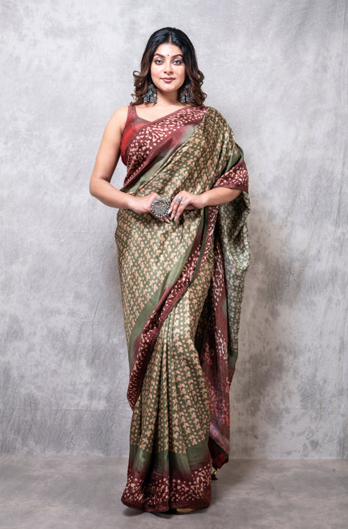 Morchari Pure Russian Silk Saree Digital Print - Multicolour