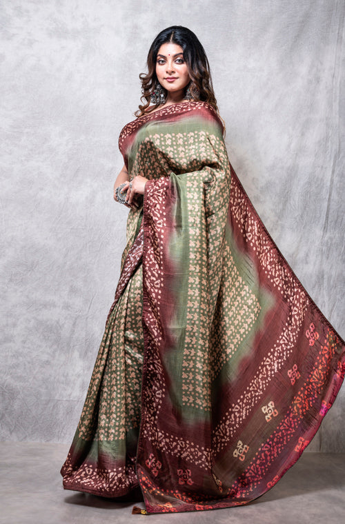 Morchari Pure Russian Silk Saree Digital Print - Multicolour