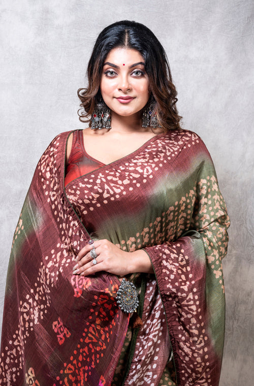 Morchari Pure Russian Silk Saree Digital Print - Multicolour