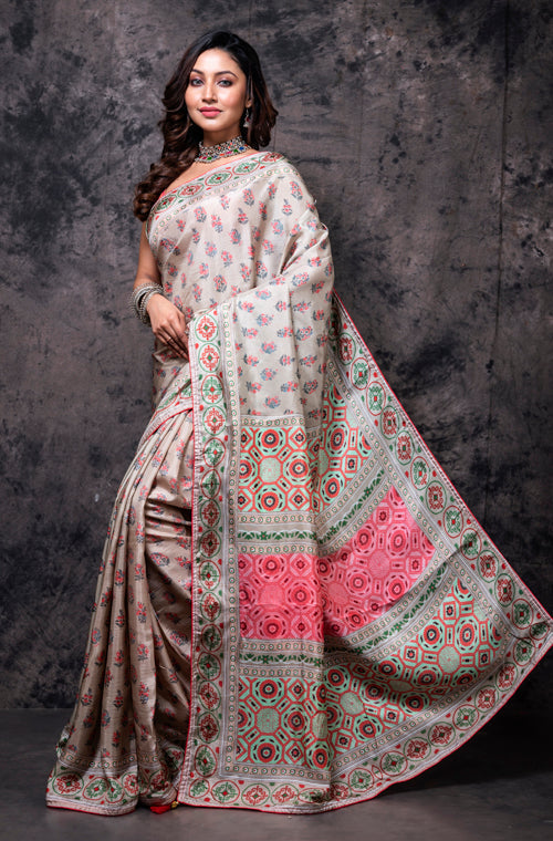 Morchari Pure Russian Silk Saree Digital Print - Multicolour