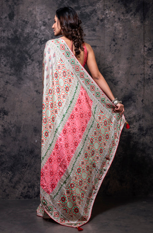 Morchari Pure Russian Silk Saree Digital Print - Multicolour