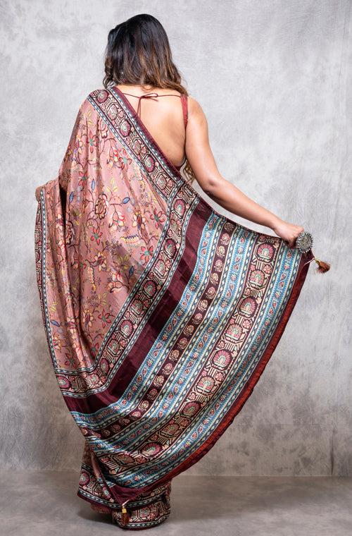 Morchari Pure Russian Silk Saree Digital Print - Multicolour