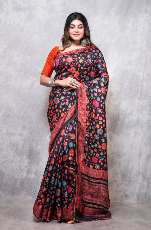 Morchari Pure Russian Silk Saree Digital Print - Multicolour