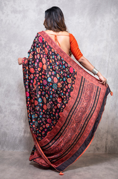 Morchari Pure Russian Silk Saree Digital Print - Multicolour