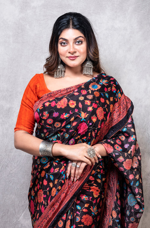 Morchari Pure Russian Silk Saree Digital Print - Multicolour