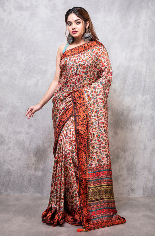 Morchari Pure Russian Silk Saree Digital Print - Multicolour