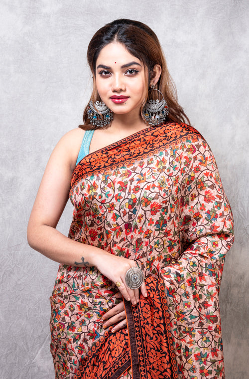 Morchari Pure Russian Silk Saree Digital Print - Multicolour