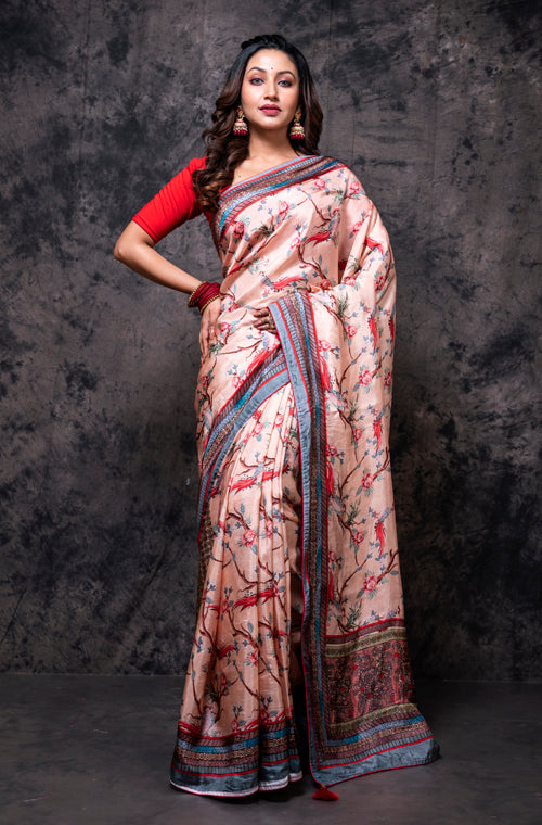 Morchari Pure Russian Silk Saree Digital Print - Multicolour