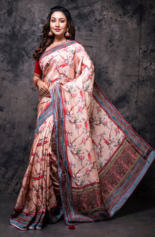 Morchari Pure Russian Silk Saree Digital Print - Multicolour