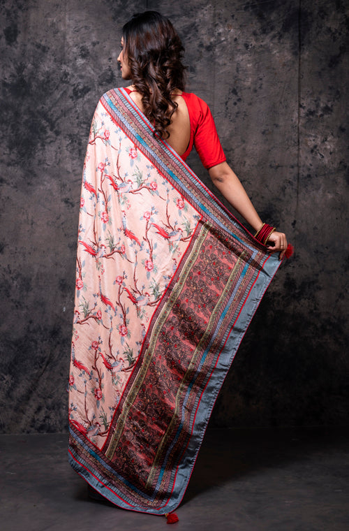 Morchari Pure Russian Silk Saree Digital Print - Multicolour