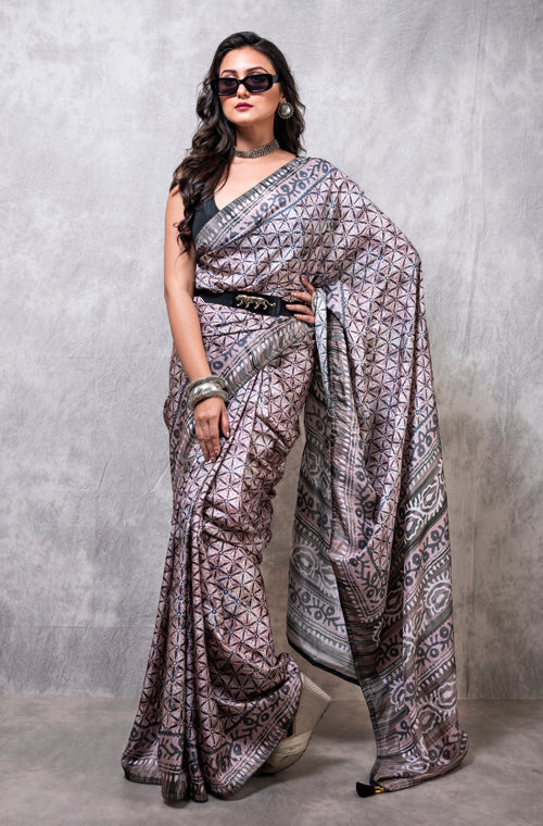 Morchari Pure Russian Silk Saree Digital Print - Multicolour