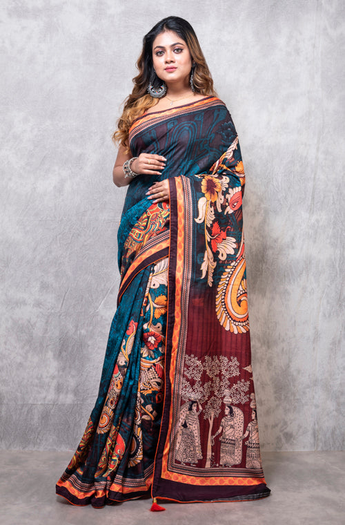 Morchari Pure Dola Silk Saree Digital Print - Multicolour