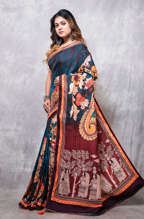 Morchari Pure Dola Silk Saree Digital Print - Multicolour