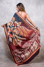 Morchari Pure Dola Silk Saree Digital Print - Multicolour