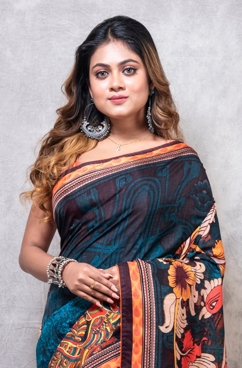Morchari Pure Dola Silk Saree Digital Print - Multicolour