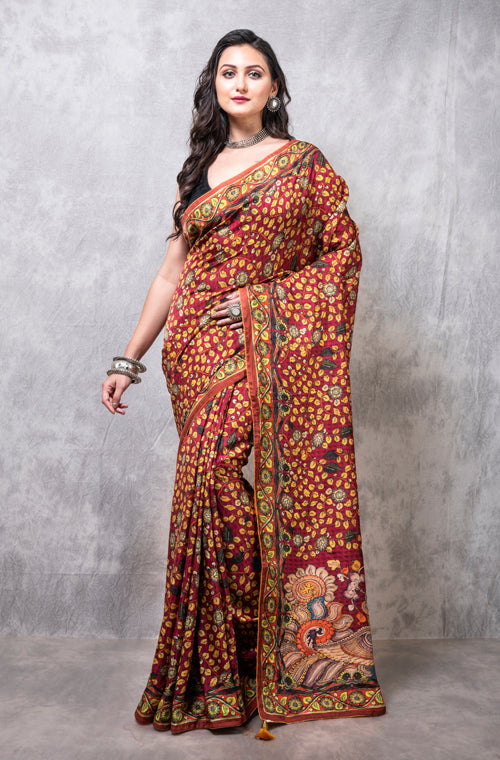 Morchari Pure Dola Silk Saree Digital Print - Multicolour
