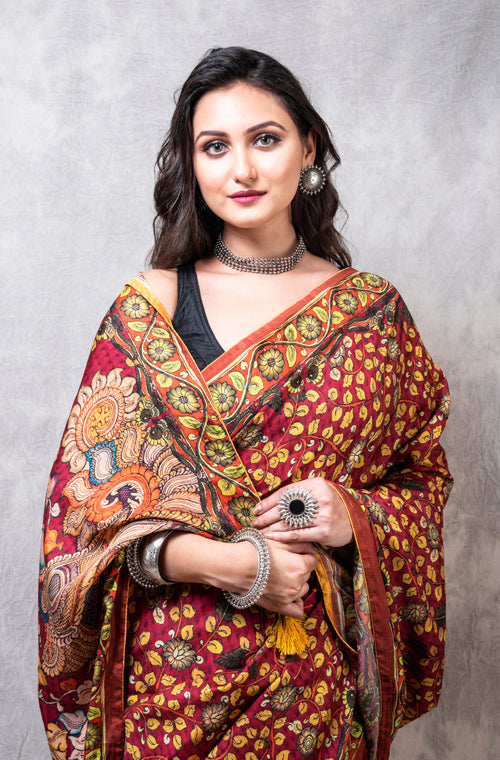 Morchari Pure Dola Silk Saree Digital Print - Multicolour
