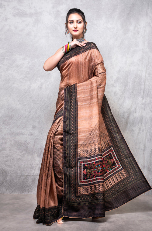 Morchari Pure Dola Silk Saree Digital Print - Multicolour