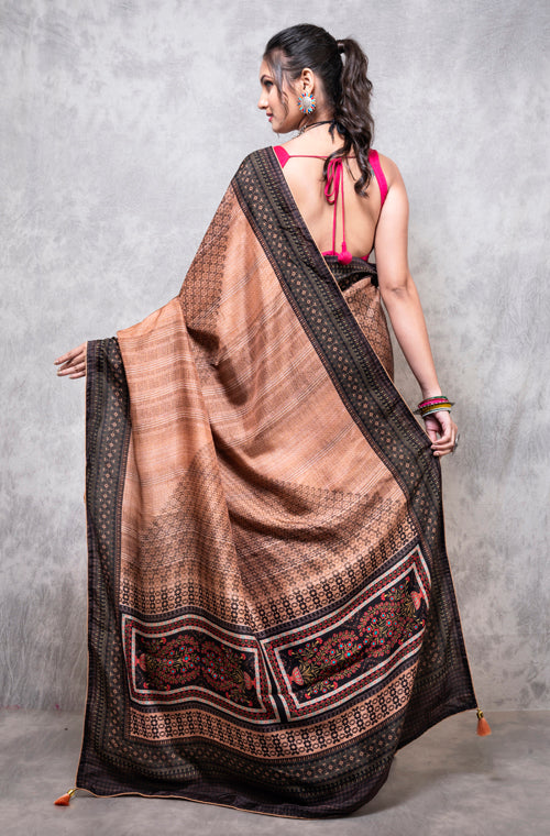 Morchari Pure Dola Silk Saree Digital Print - Multicolour