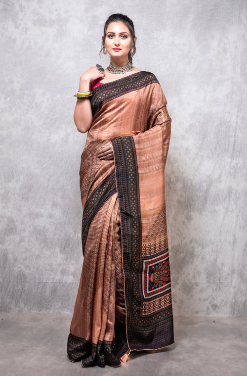 Morchari Pure Dola Silk Saree Digital Print - Multicolour