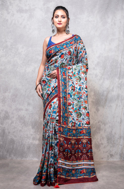 Morchari Pure Dola Silk Saree Digital Print - Multicolour