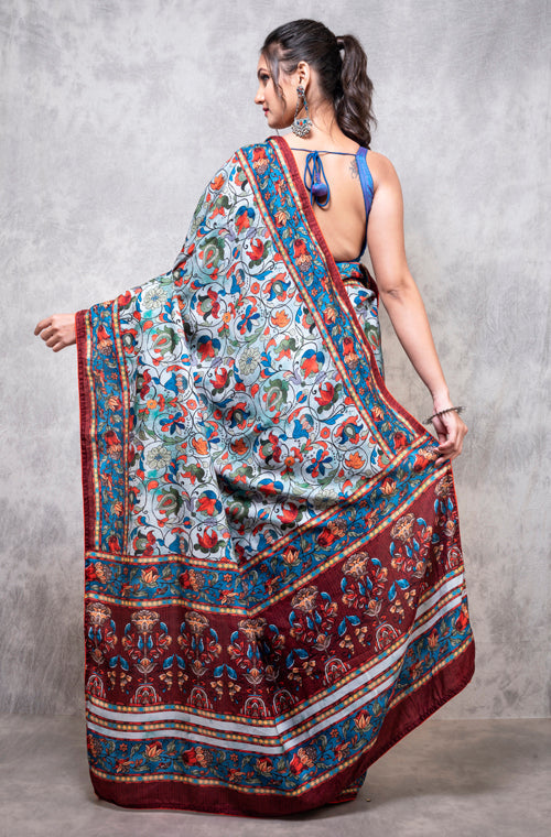 Morchari Pure Dola Silk Saree Digital Print - Multicolour