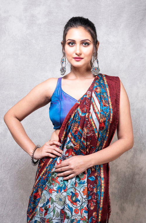 Morchari Pure Dola Silk Saree Digital Print - Multicolour