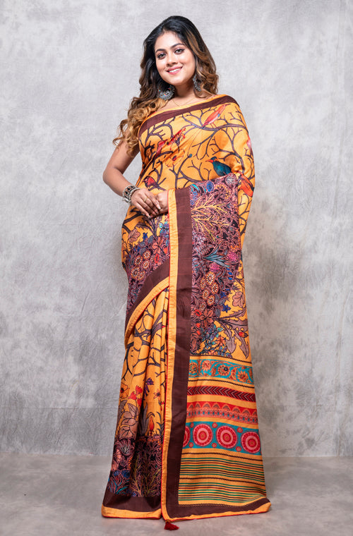 Morchari Pure Dola Silk Saree Digital Print - Multicolour