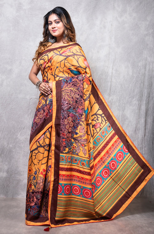 Morchari Pure Dola Silk Saree Digital Print - Multicolour